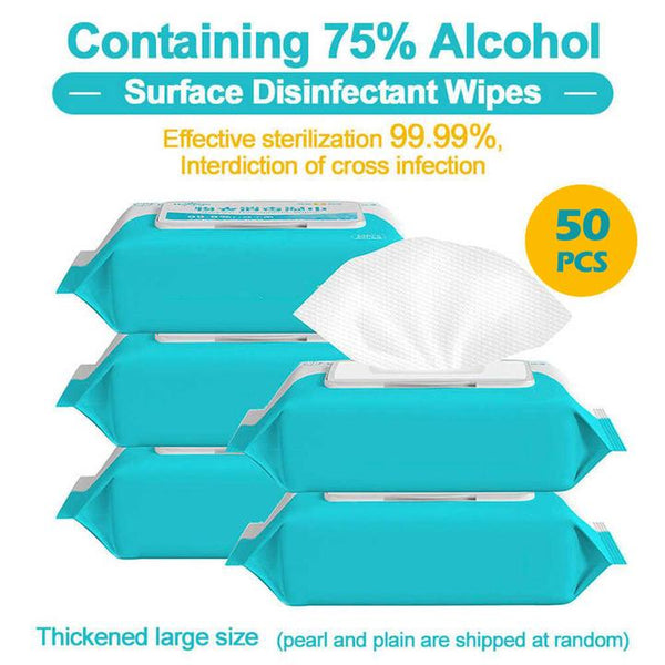 50Pc XL Alcohol 75% Anti-bacterial Wet Wipes 8''*6''